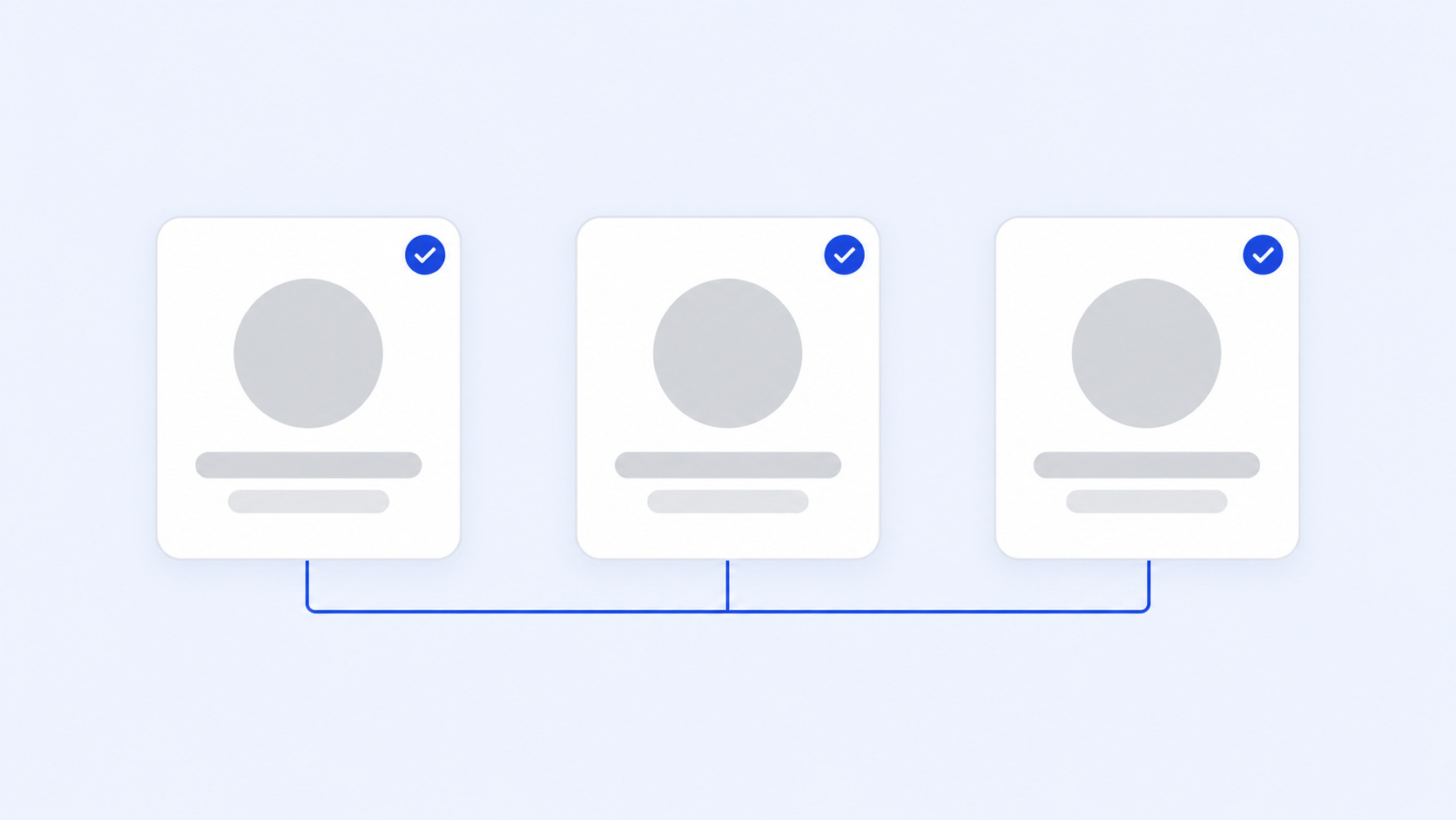 A simple illustration of three matching business listing cards linked together
