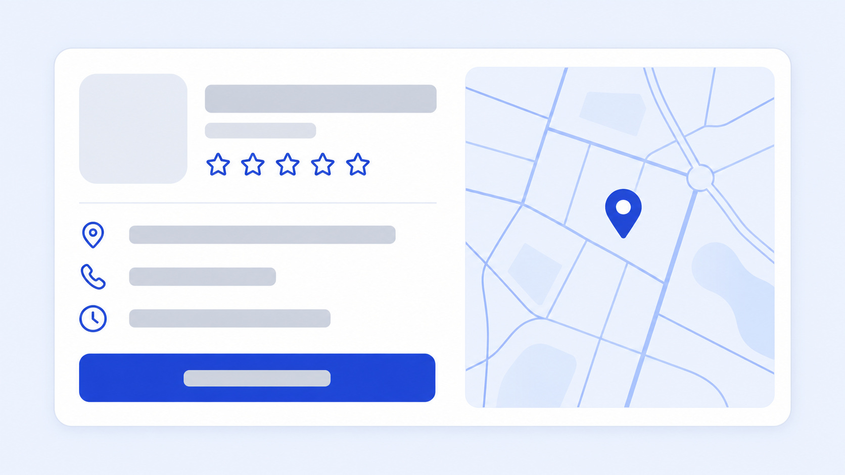 A simple illustration of a Google Business Profile style card with a map pin