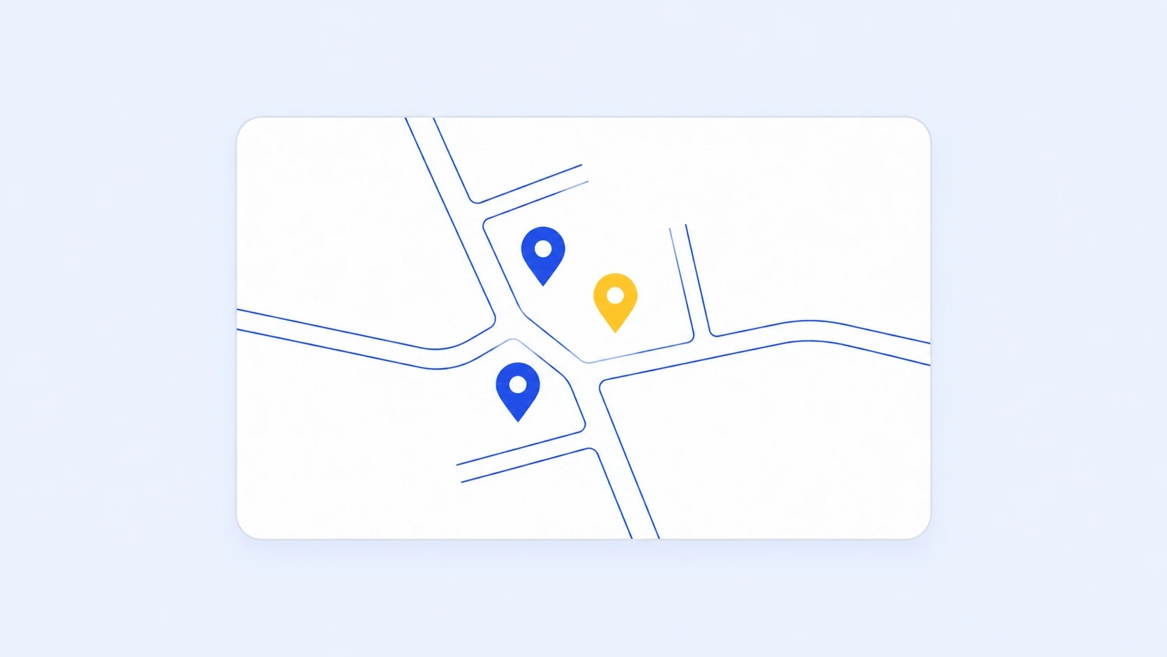 A simple illustration of a local map with three location pins clustered close together